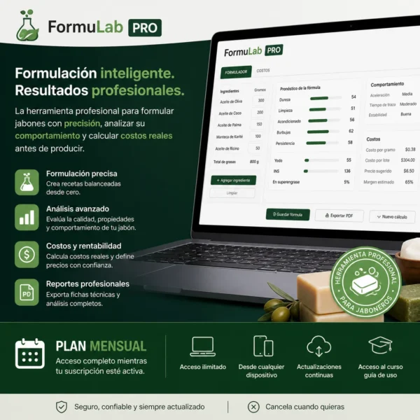 FormuLab PRO calculadora profesional de saponificación y costos para jabones