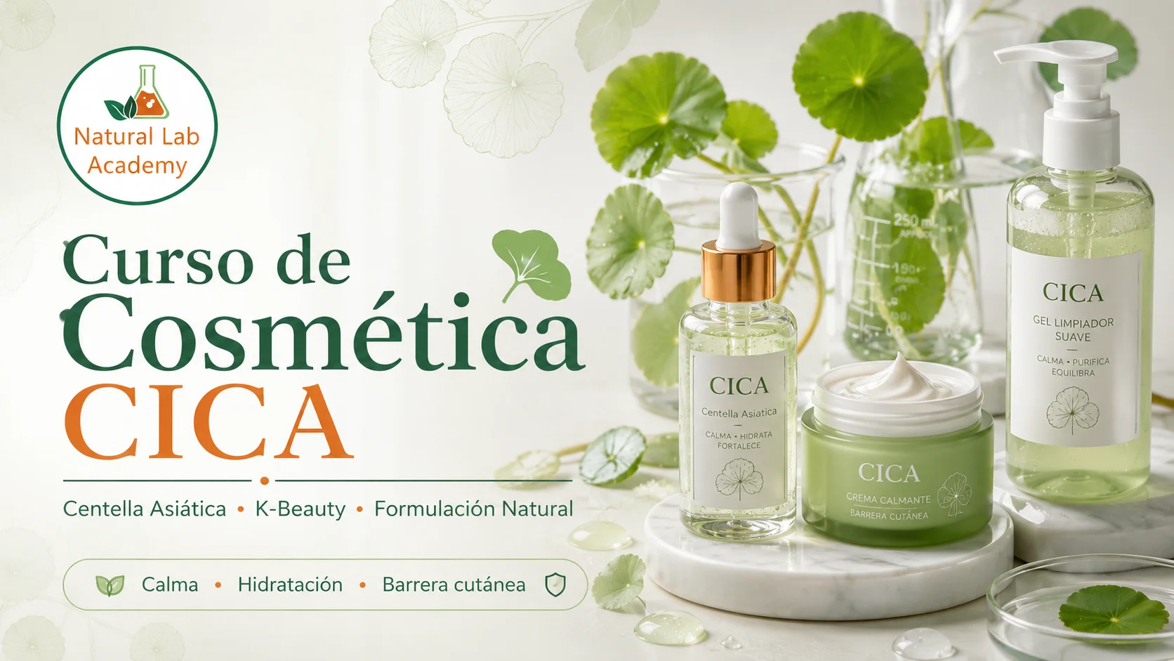 Curso de Cosmética CICA con Centella Asiática, K-Beauty y formulación natural para piel sensible, impartido por Natural Lab Academy.