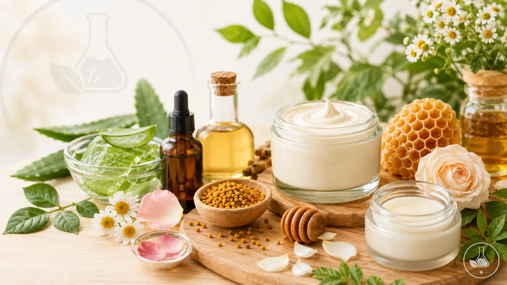 Curso de Apicosmética Dorada de Natural Lab Academy con cosméticos naturales elaborados con miel, polen, jalea real, propóleo y cera de abejas.