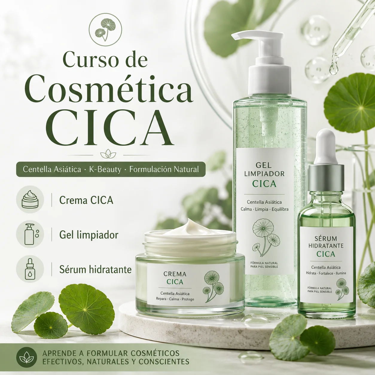 Curso online de cosmética CICA para formular productos naturales calmantes y reparadores con Natural Lab Academy.