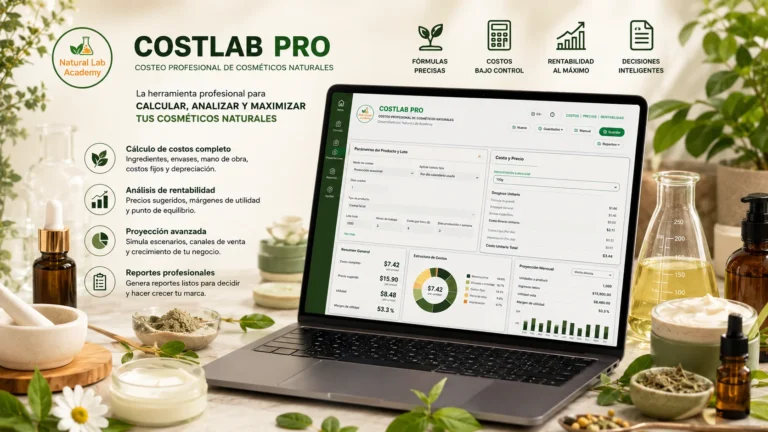 CostLab PRO, software profesional para calcular costos, precios y rentabilidad de cosméticos naturales desarrollado por Natural Lab Academy.
