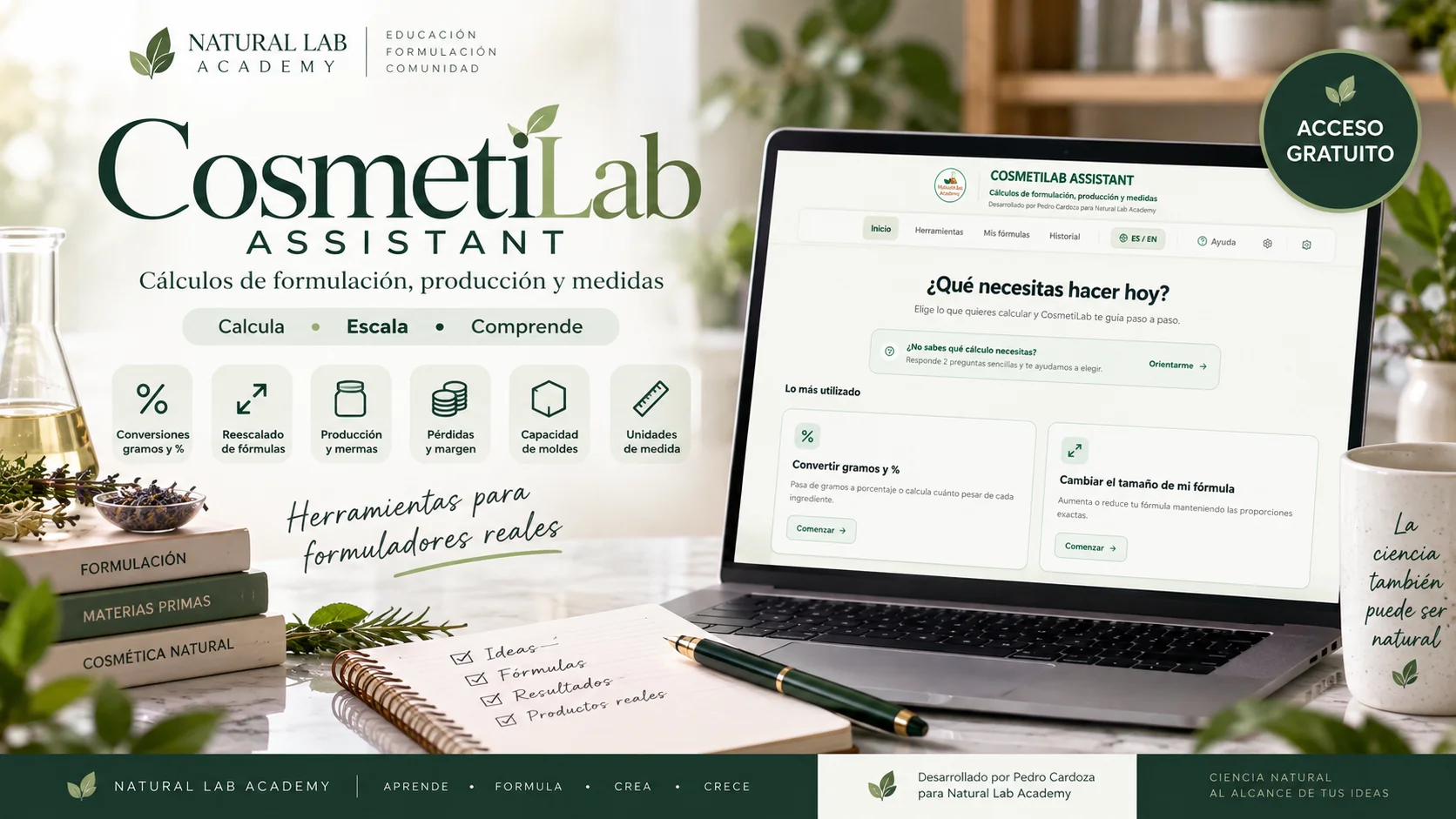 CosmetiLab Assistant, herramienta gratuita para cálculos de formulación, producción y medidas