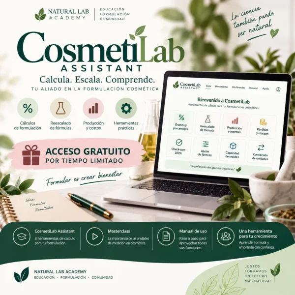 CosmetiLab Assistant de Natural Lab Academy, herramienta de cálculos para formulación cosmética